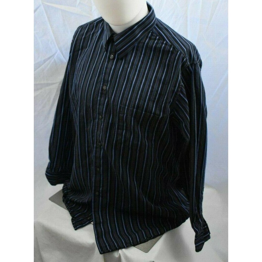 Alfani Fitted Black Blue Striped Men’s Dress Shirt